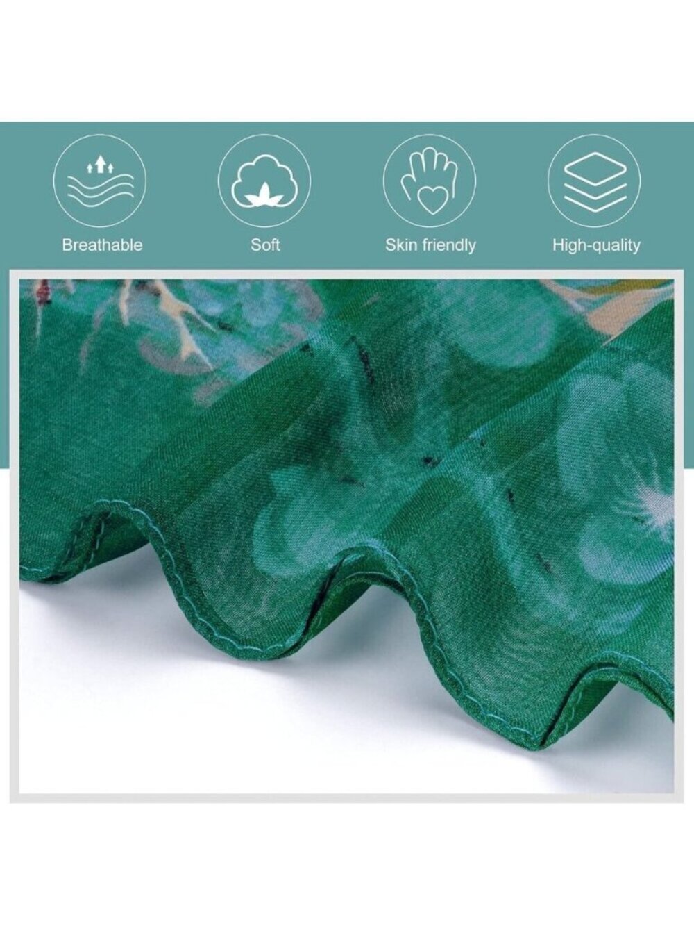 Women's Dark Green Fashion Lightweight Head Scarf Floral Print Chiffon Scarf - Picture 5 of 7